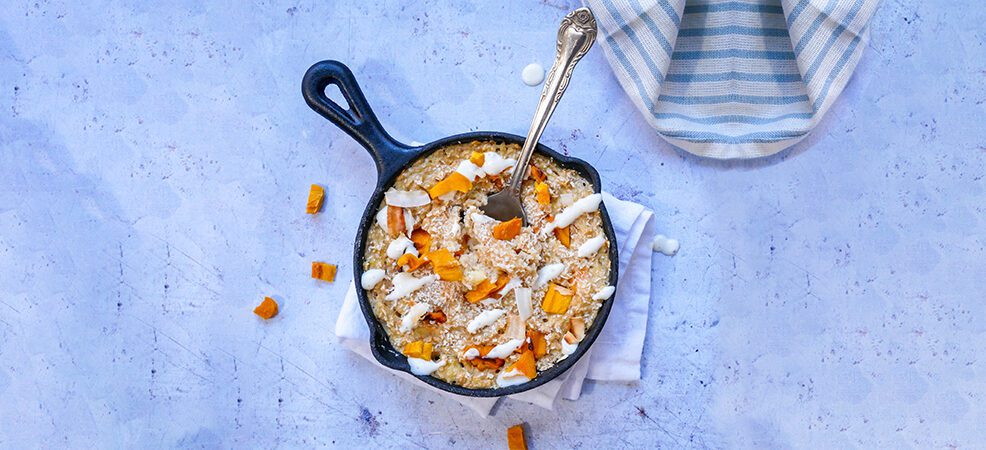 Baked oats met gedroogde mango Baked oats met gedroogde mango