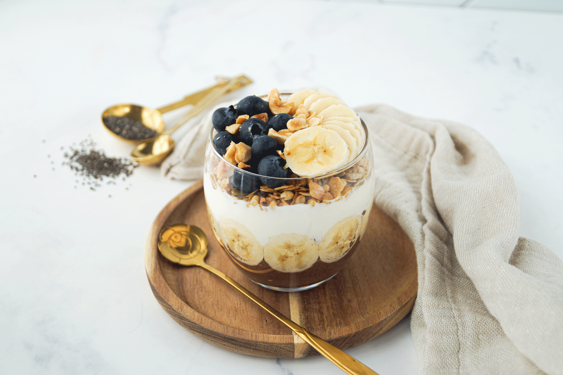 Chocolade chia pudding met banaan Chocolade chia pudding met banaan