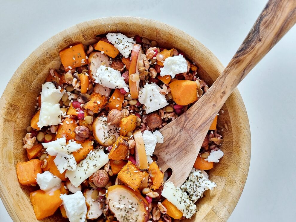 Lichte salade met pompoen en geitenkaas Lichte salade met pompoen en geitenkaas